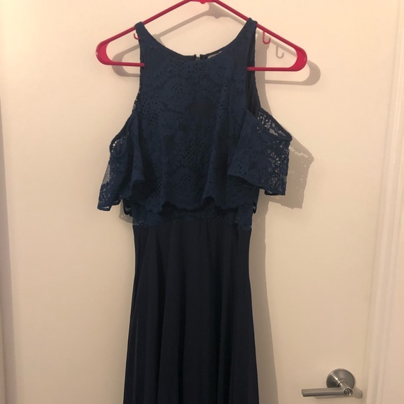 Navy blue cold shoulder midi dress - Picture 2 of 4
